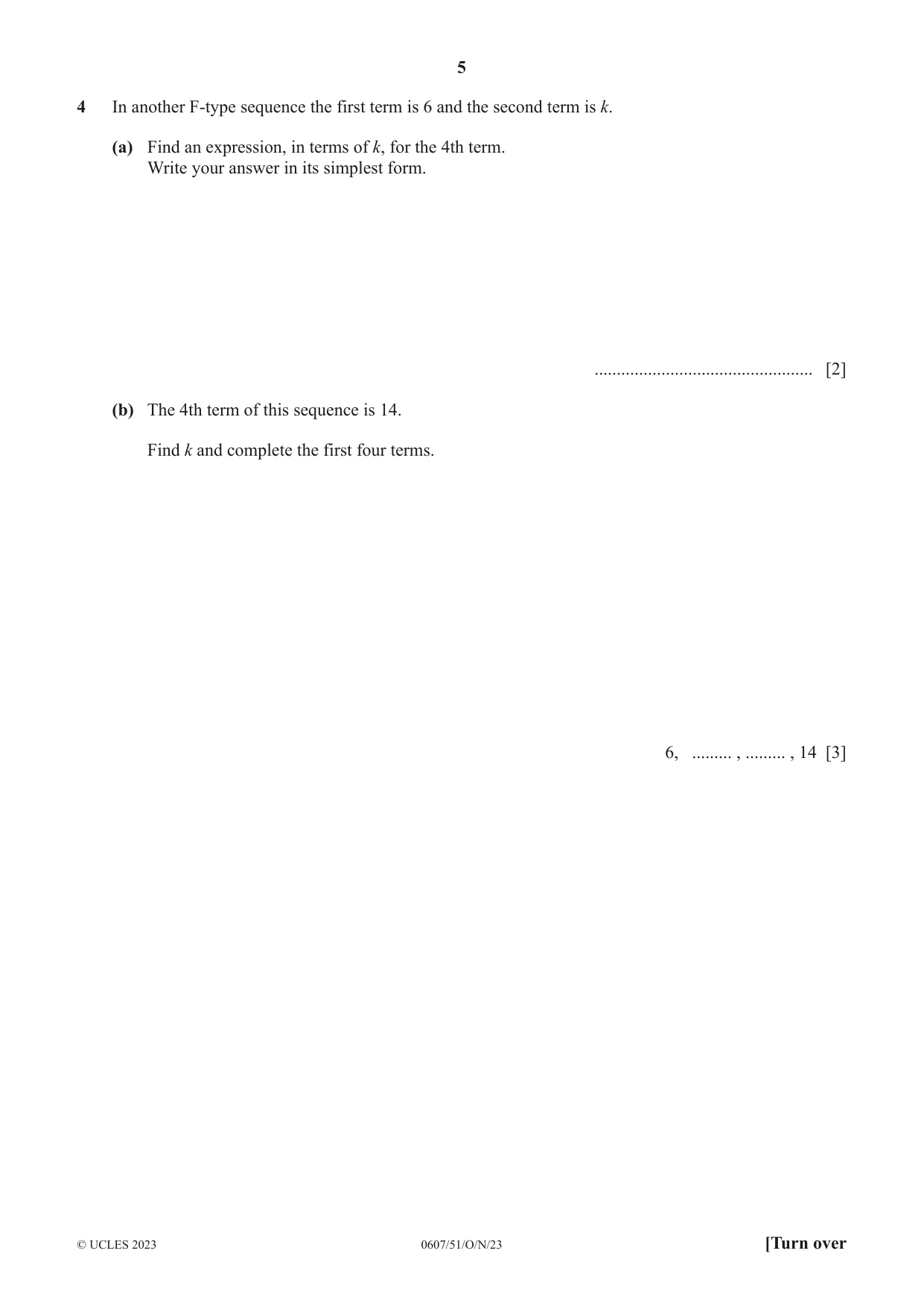 Cambridge IGCSE Mathematics - International 0607 2023 Oct/Nov Paper 5 · Variant 1 question paper, page 5 of 8