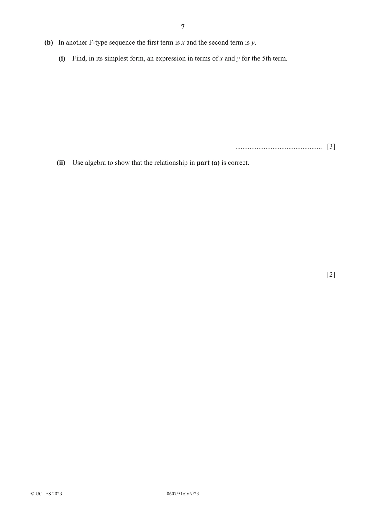 Cambridge IGCSE Mathematics - International 0607 2023 Oct/Nov Paper 5 · Variant 1 question paper, page 7 of 8