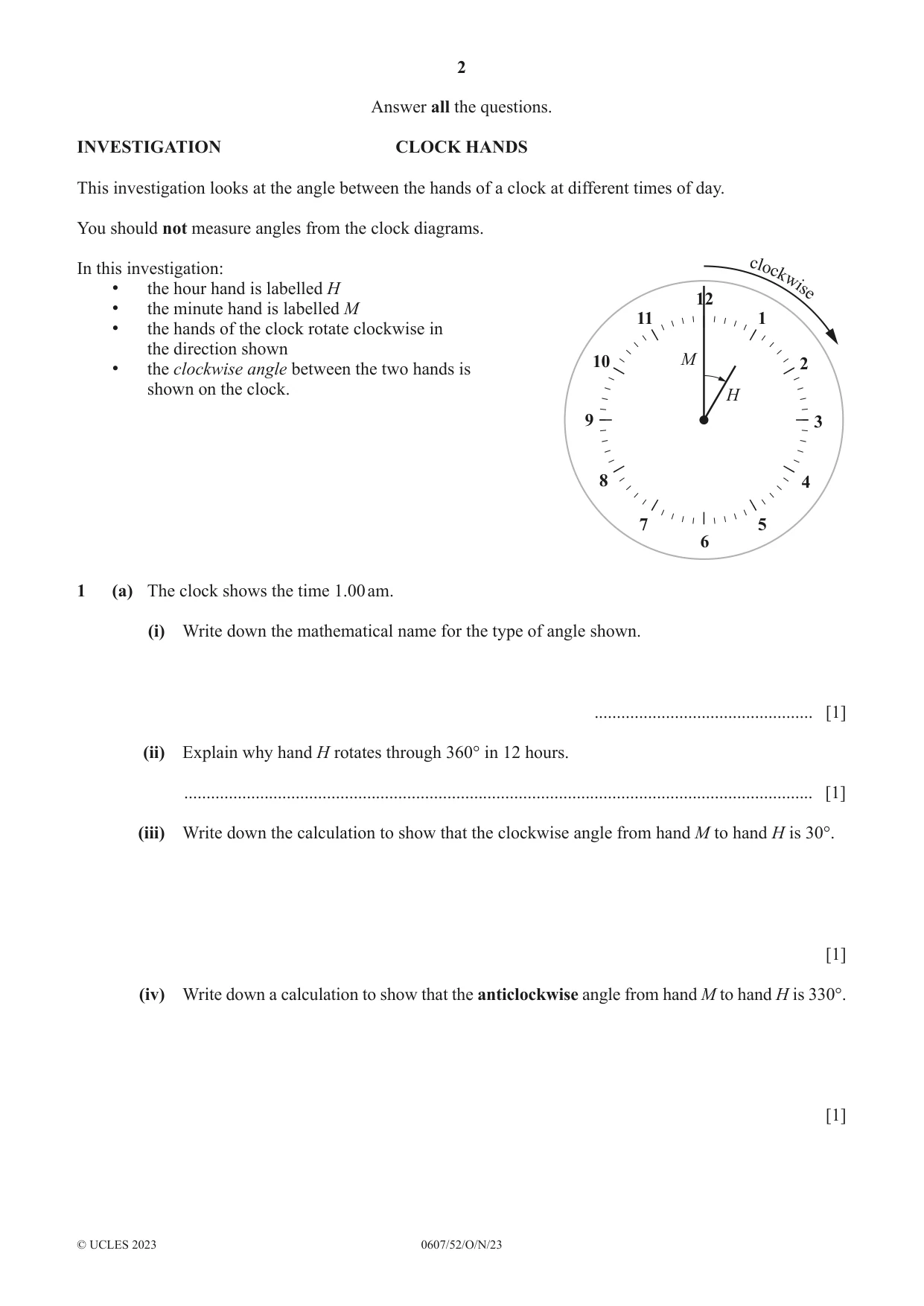 Cambridge IGCSE Mathematics - International 0607 2023 Oct/Nov Paper 5 · Variant 2 question paper, page 2 of 8
