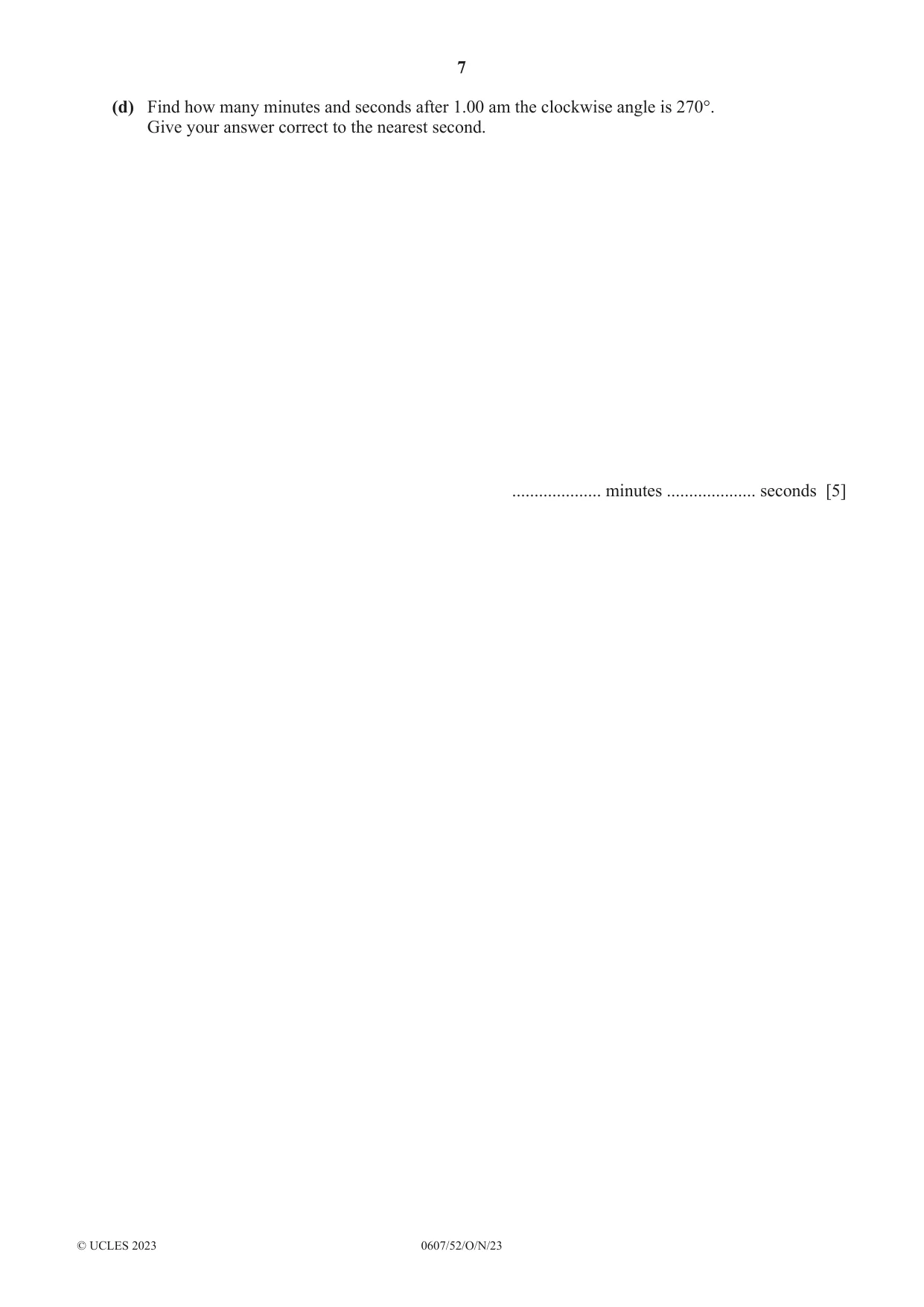 Cambridge IGCSE Mathematics - International 0607 2023 Oct/Nov Paper 5 · Variant 2 question paper, page 7 of 8