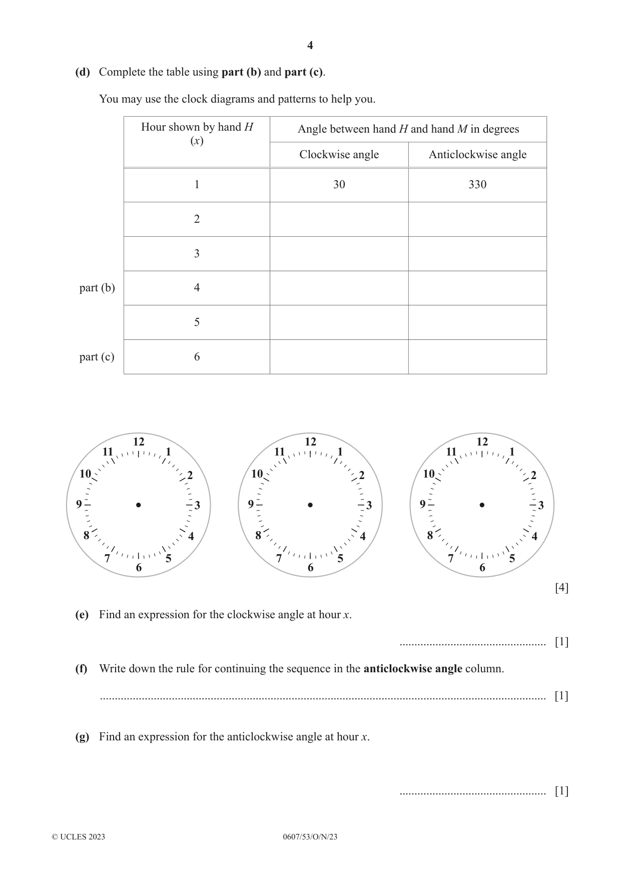 Cambridge IGCSE Mathematics - International 0607 2023 Oct/Nov Paper 5 · Variant 3 question paper, page 4 of 8