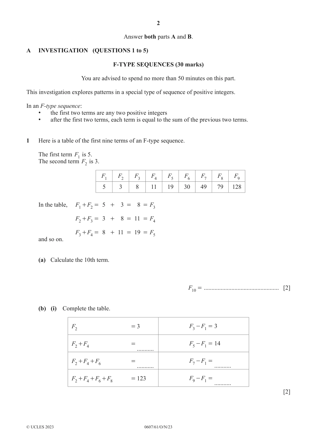 Cambridge IGCSE Mathematics - International 0607 2023 Oct/Nov Paper 6 · Variant 1 question paper, page 2 of 12