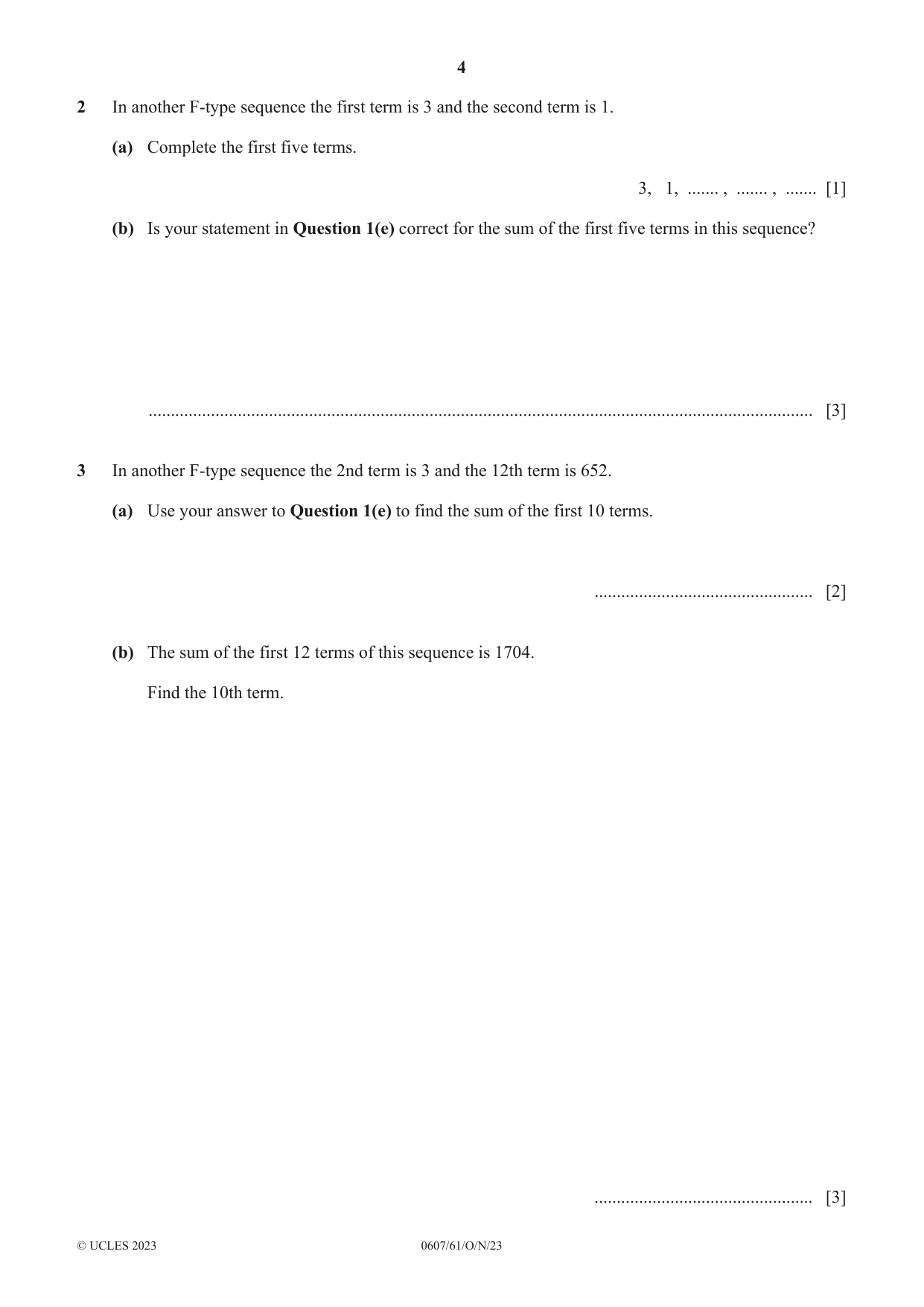 Cambridge IGCSE Mathematics - International 0607 2023 Oct/Nov Paper 6 · Variant 1 question paper, page 4 of 12