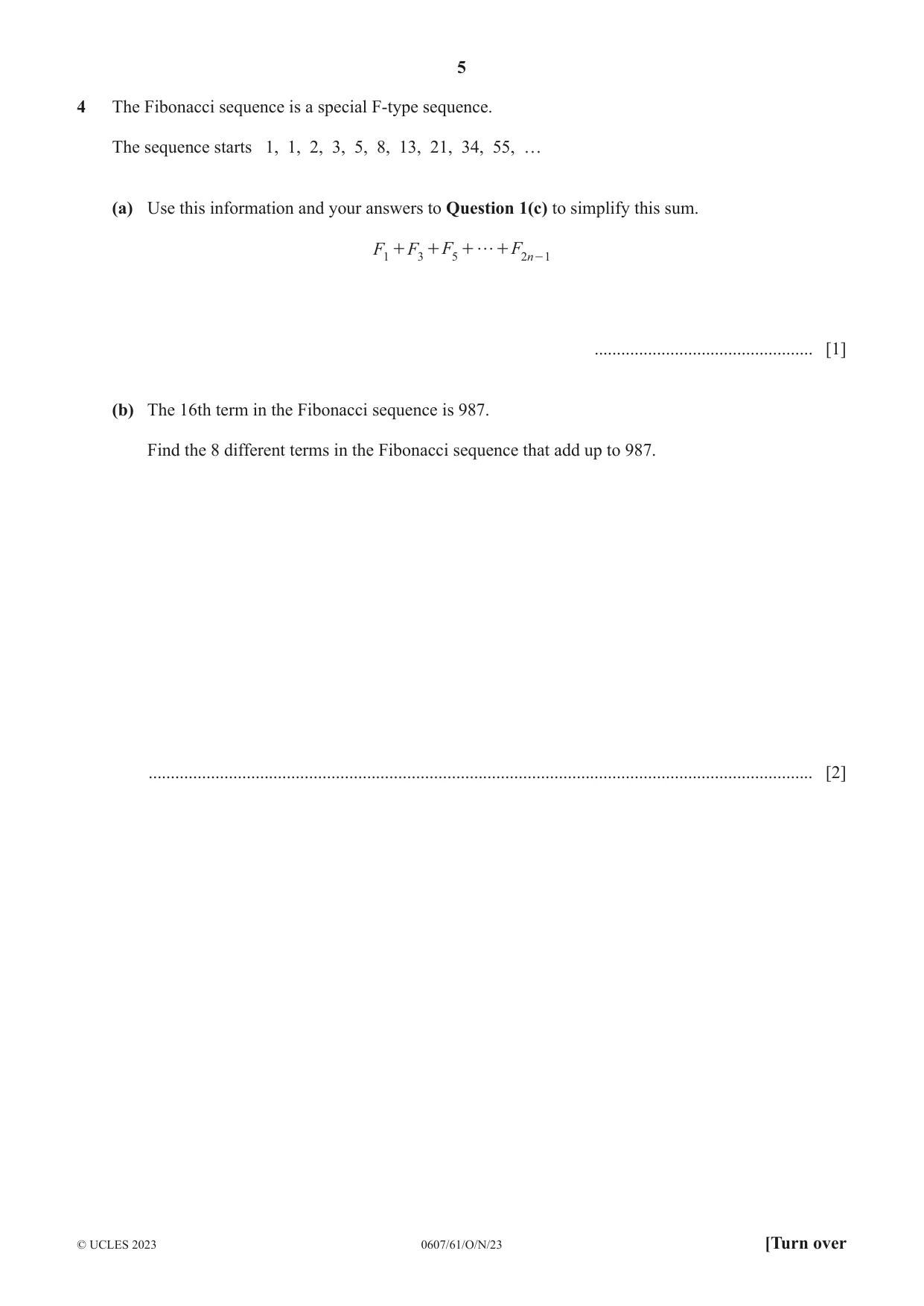 Cambridge IGCSE Mathematics - International 0607 2023 Oct/Nov Paper 6 · Variant 1 question paper, page 5 of 12
