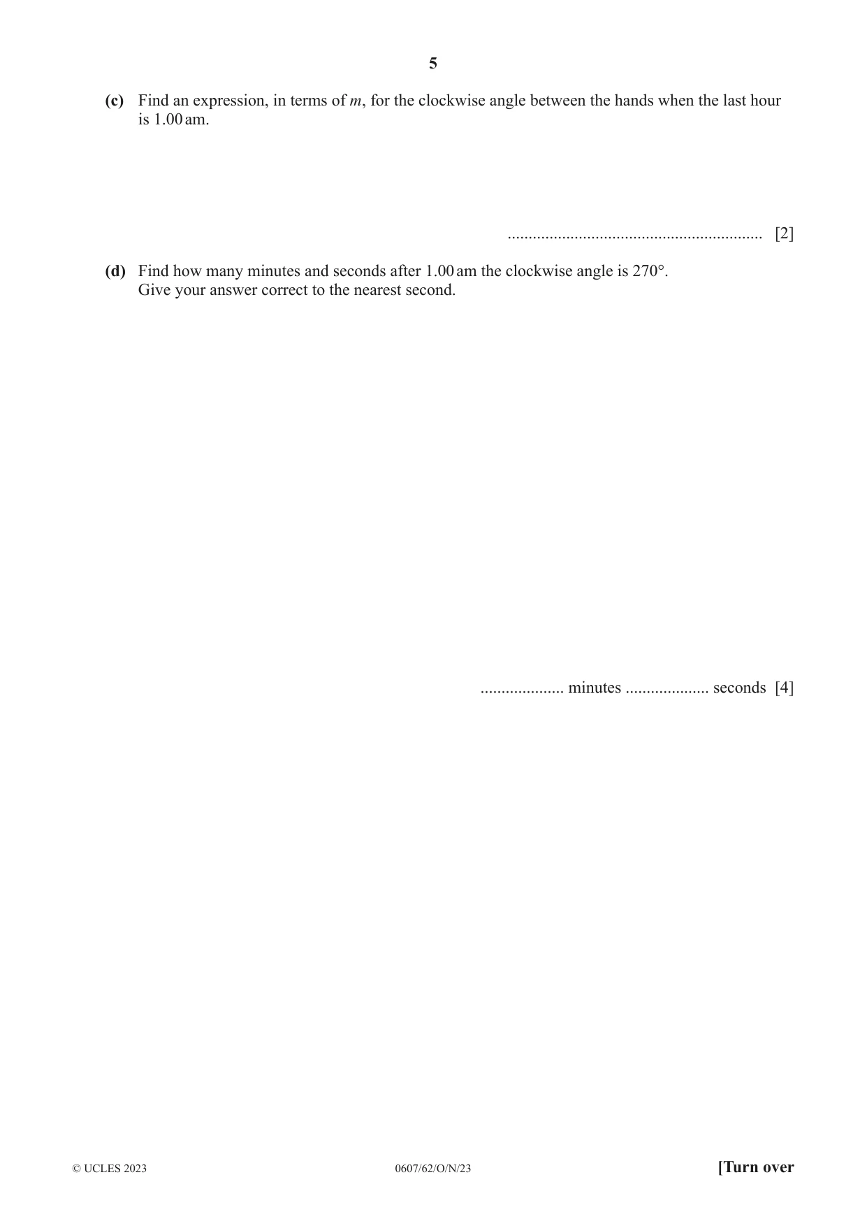 Cambridge IGCSE Mathematics - International 0607 2023 Oct/Nov Paper 6 · Variant 2 question paper, page 5 of 16