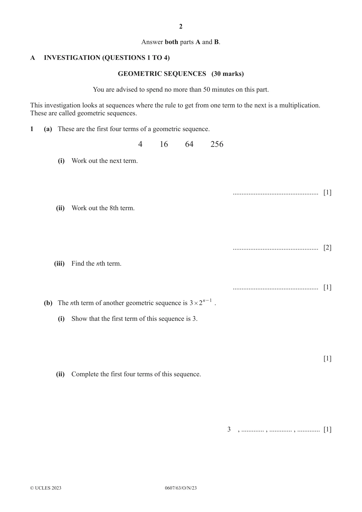 Cambridge IGCSE Mathematics - International 0607 2023 Oct/Nov Paper 6 · Variant 3 question paper, page 2 of 16