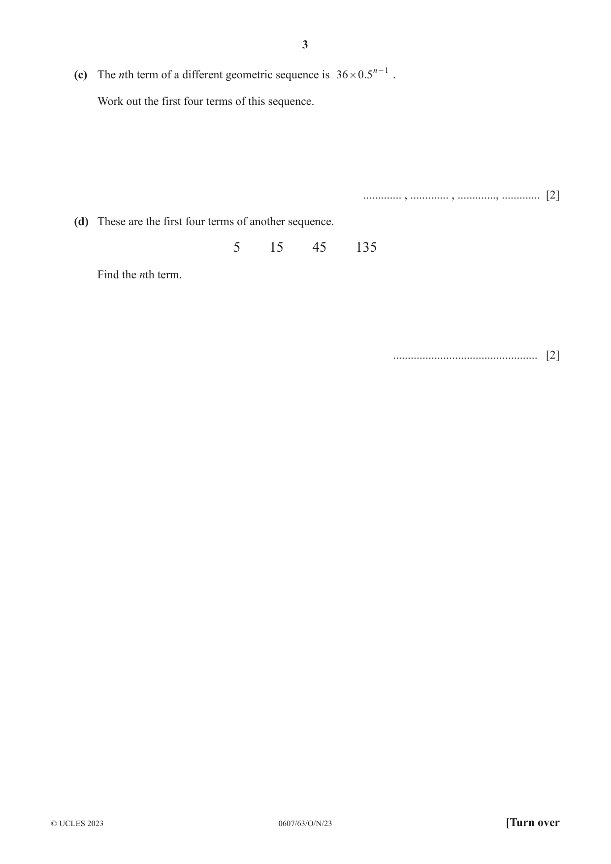 Cambridge IGCSE Mathematics - International 0607 2023 Oct/Nov Paper 6 · Variant 3 question paper, page 3 of 16