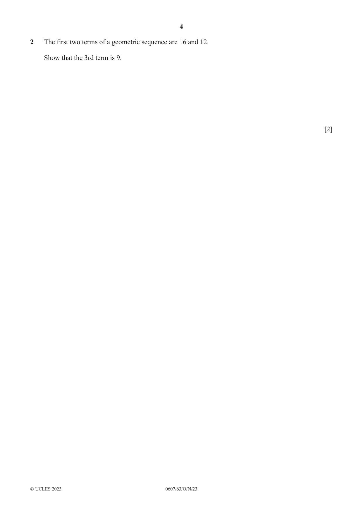 Cambridge IGCSE Mathematics - International 0607 2023 Oct/Nov Paper 6 · Variant 3 question paper, page 4 of 16