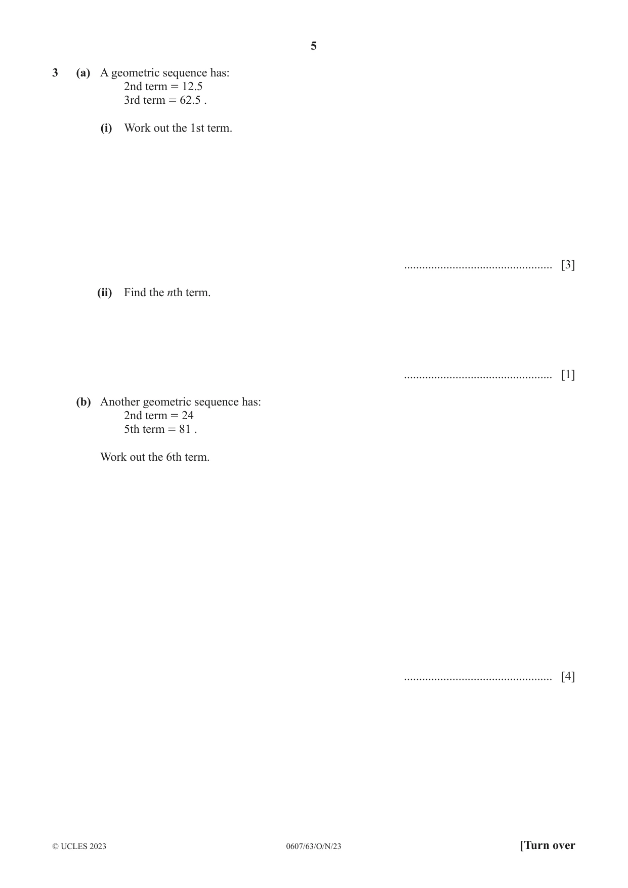 Cambridge IGCSE Mathematics - International 0607 2023 Oct/Nov Paper 6 · Variant 3 question paper, page 5 of 16