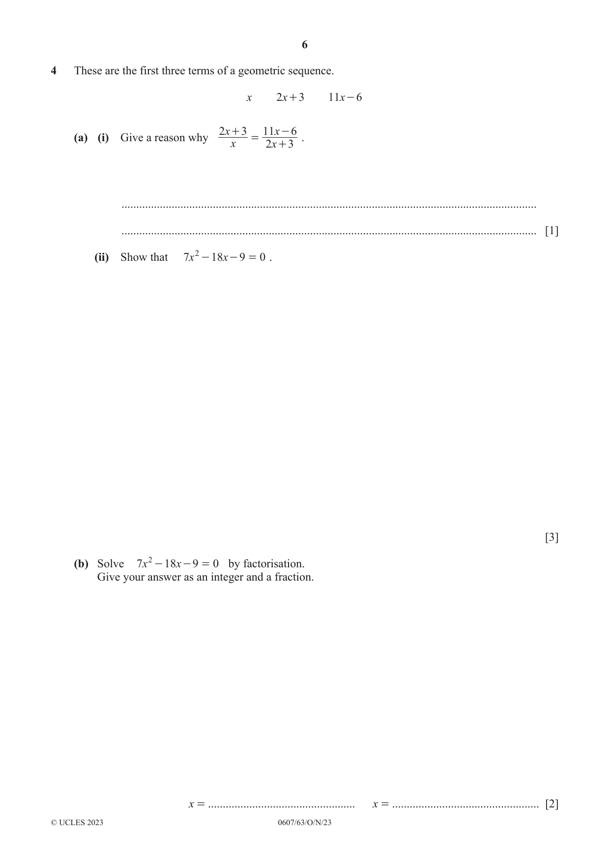 Cambridge IGCSE Mathematics - International 0607 2023 Oct/Nov Paper 6 · Variant 3 question paper, page 6 of 16