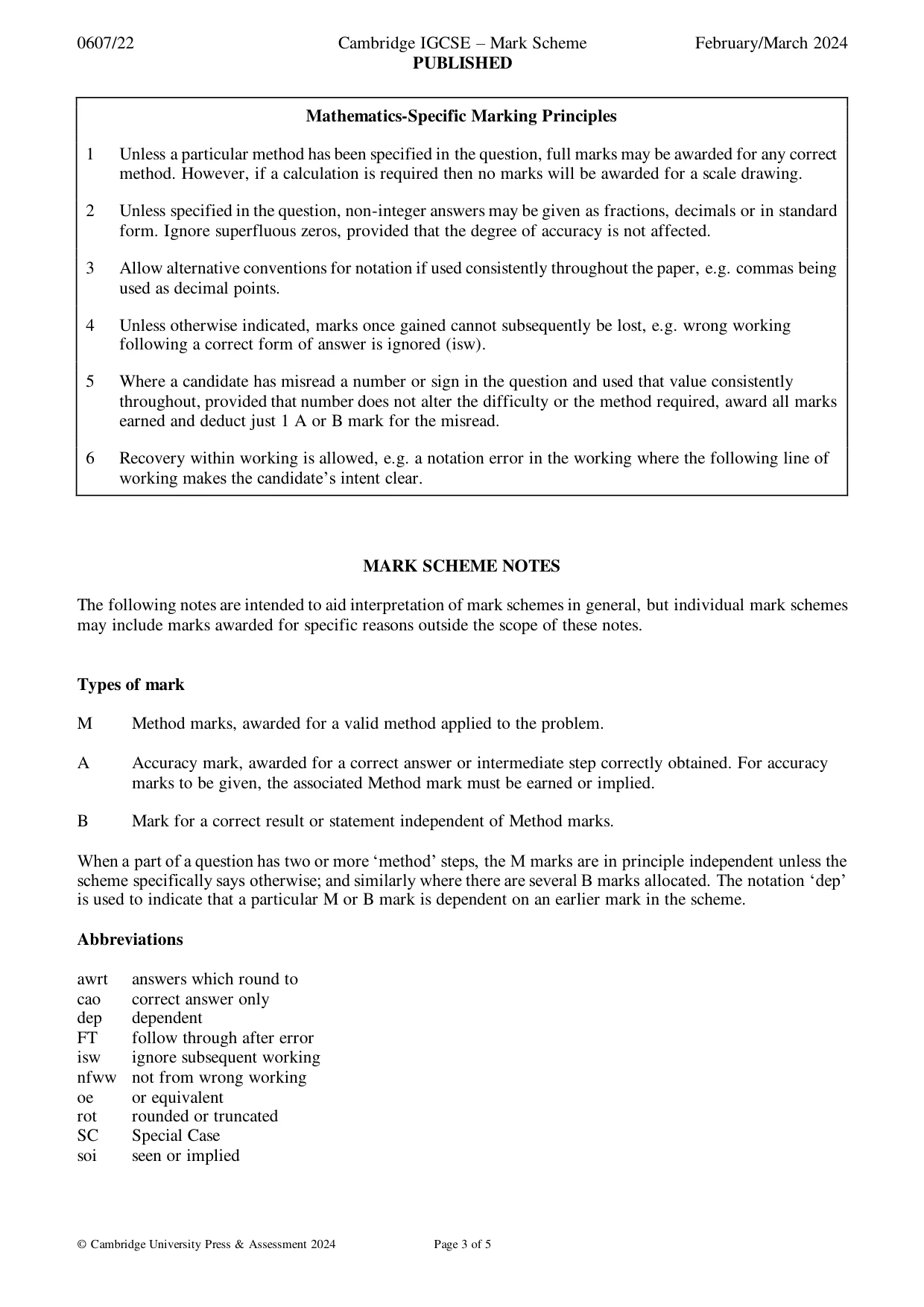 Mark scheme, page 3 of 5