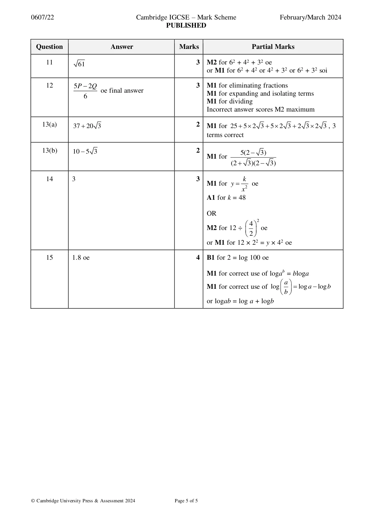 Mark scheme, page 5 of 5