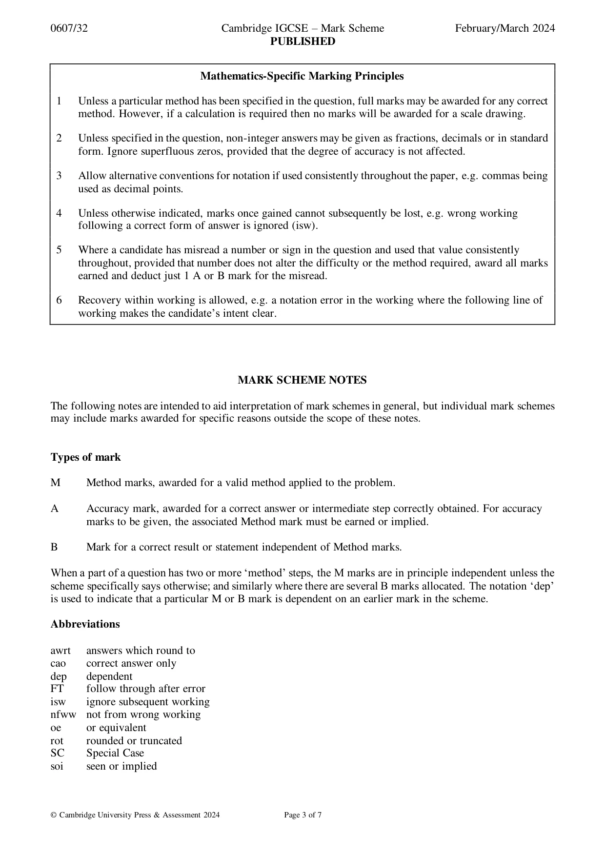 Mark scheme, page 3 of 7