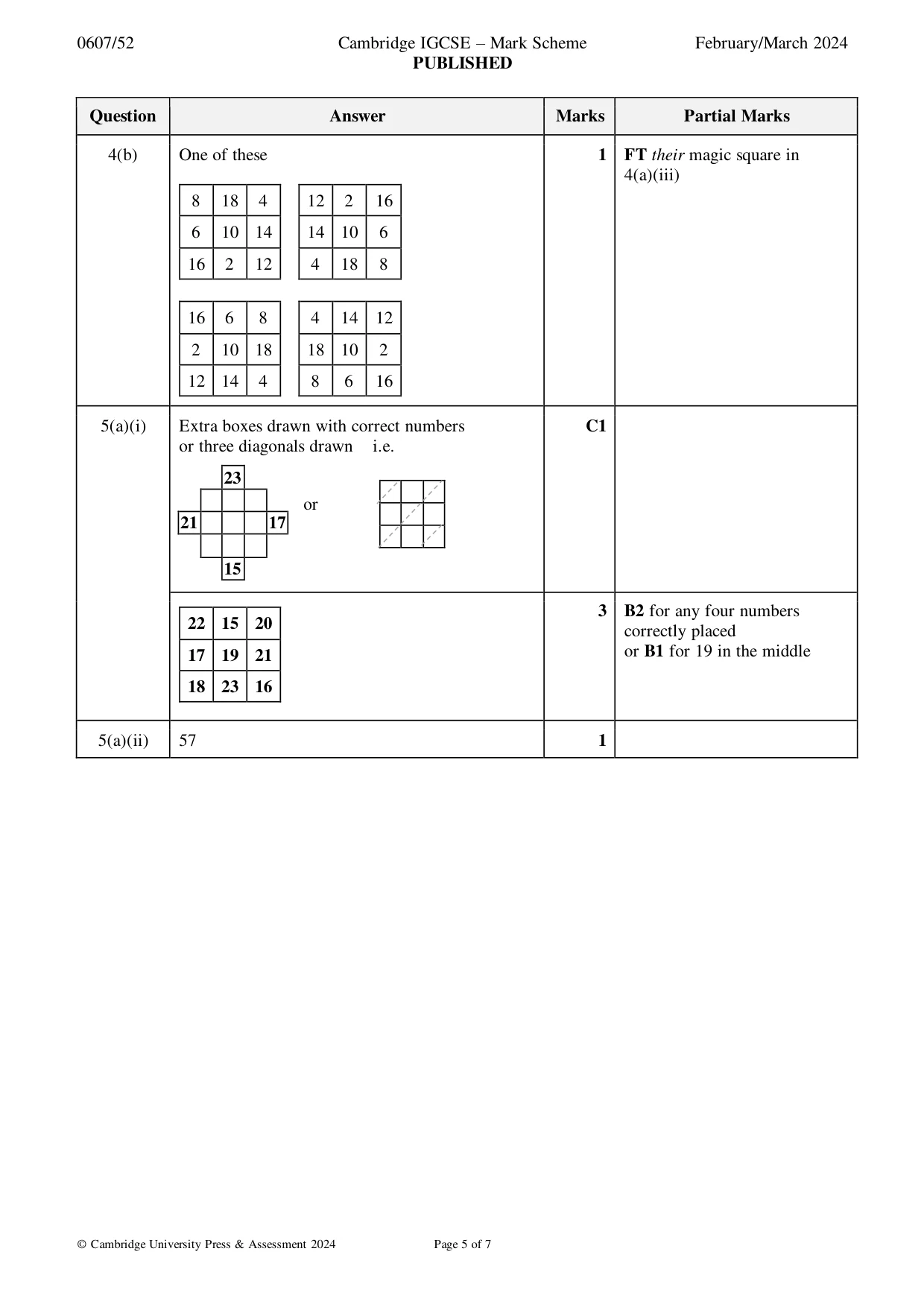 Mark scheme, page 5 of 7
