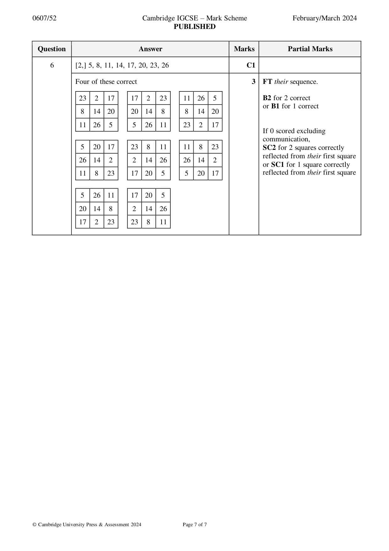Mark scheme, page 7 of 7