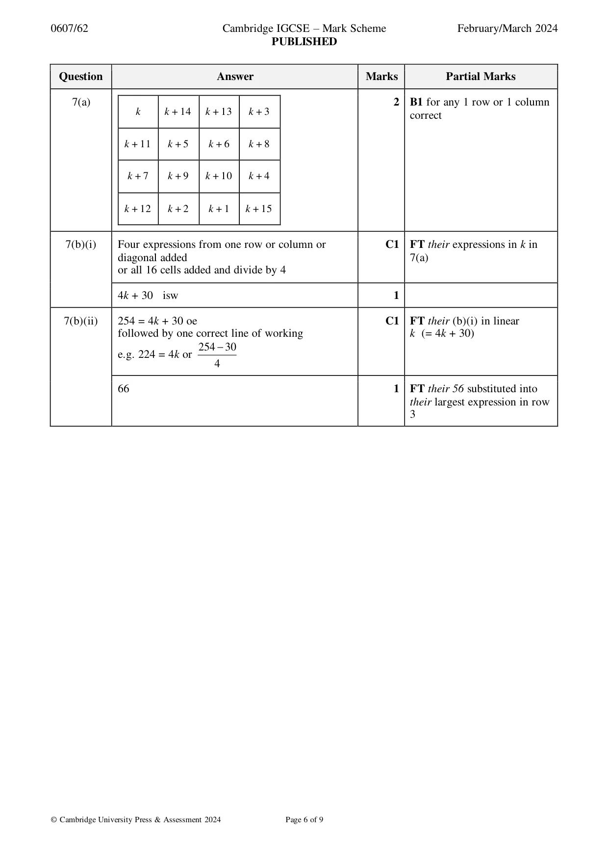 Mark scheme, page 6 of 9