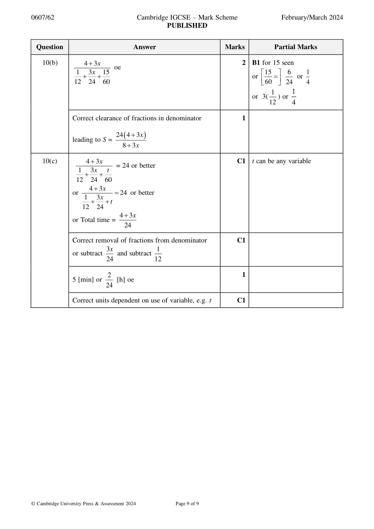 Mark scheme, page 9 of 9