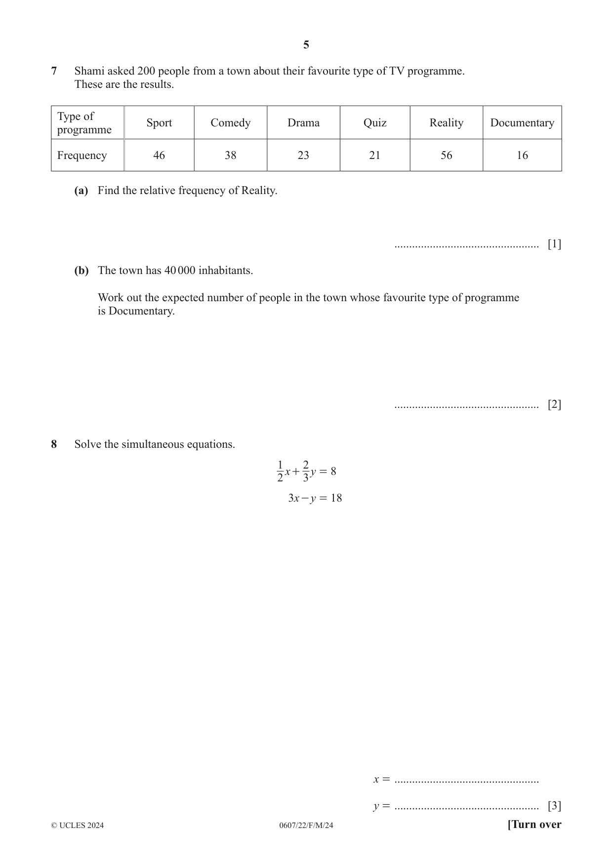 Cambridge IGCSE Mathematics - International 0607 2024 Feb/March Paper 2 · Variant 2 question paper, page 5 of 8