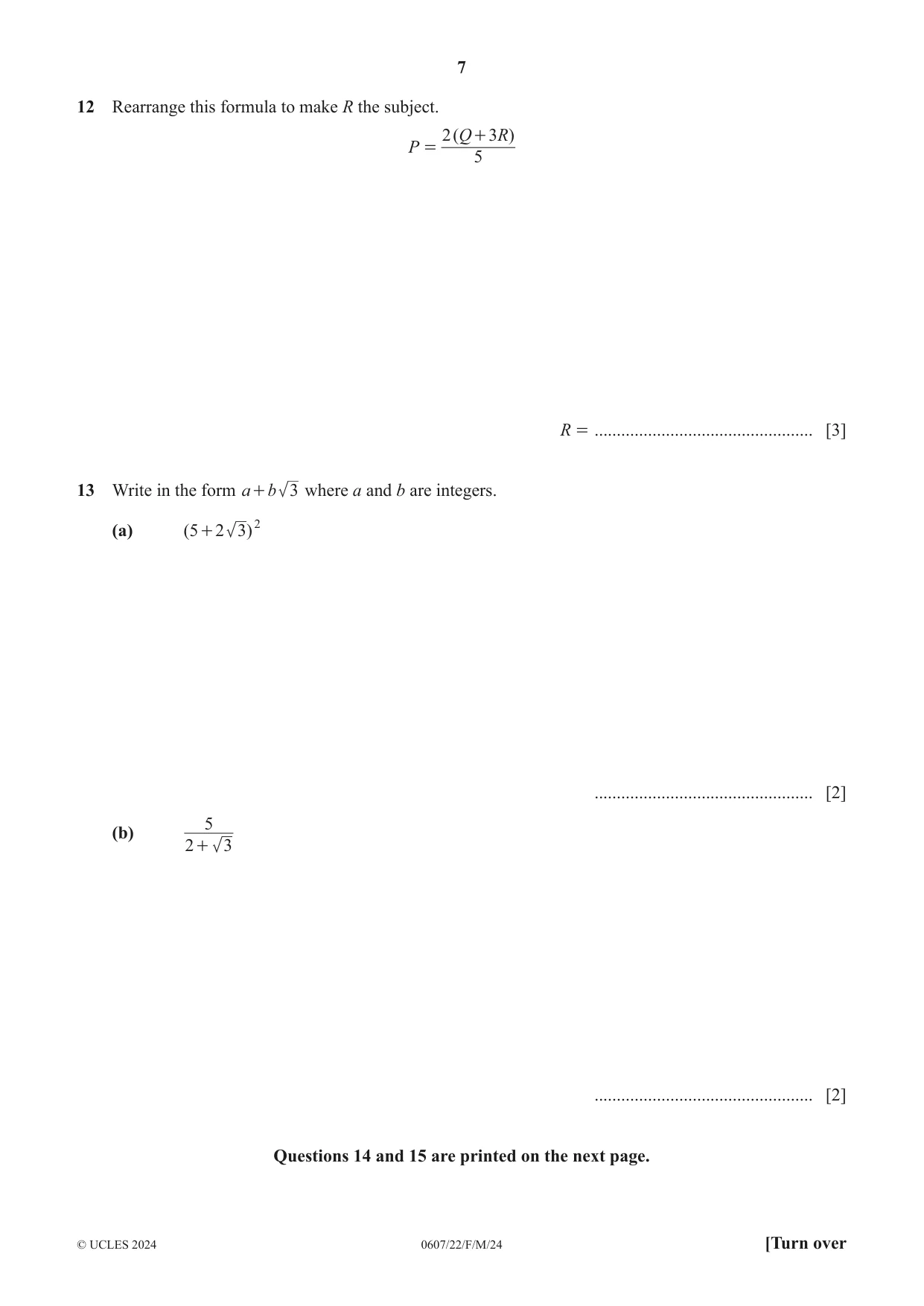 Cambridge IGCSE Mathematics - International 0607 2024 Feb/March Paper 2 · Variant 2 question paper, page 7 of 8