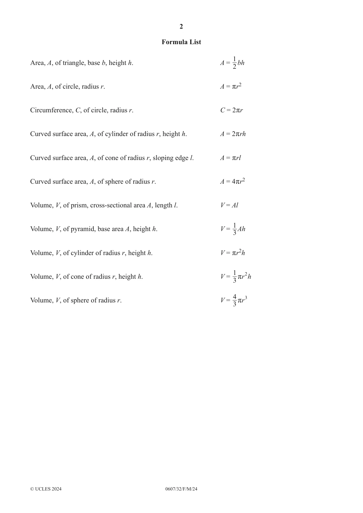 Cambridge IGCSE Mathematics - International 0607 2024 Feb/March Paper 3 · Variant 2 question paper, page 2 of 20
