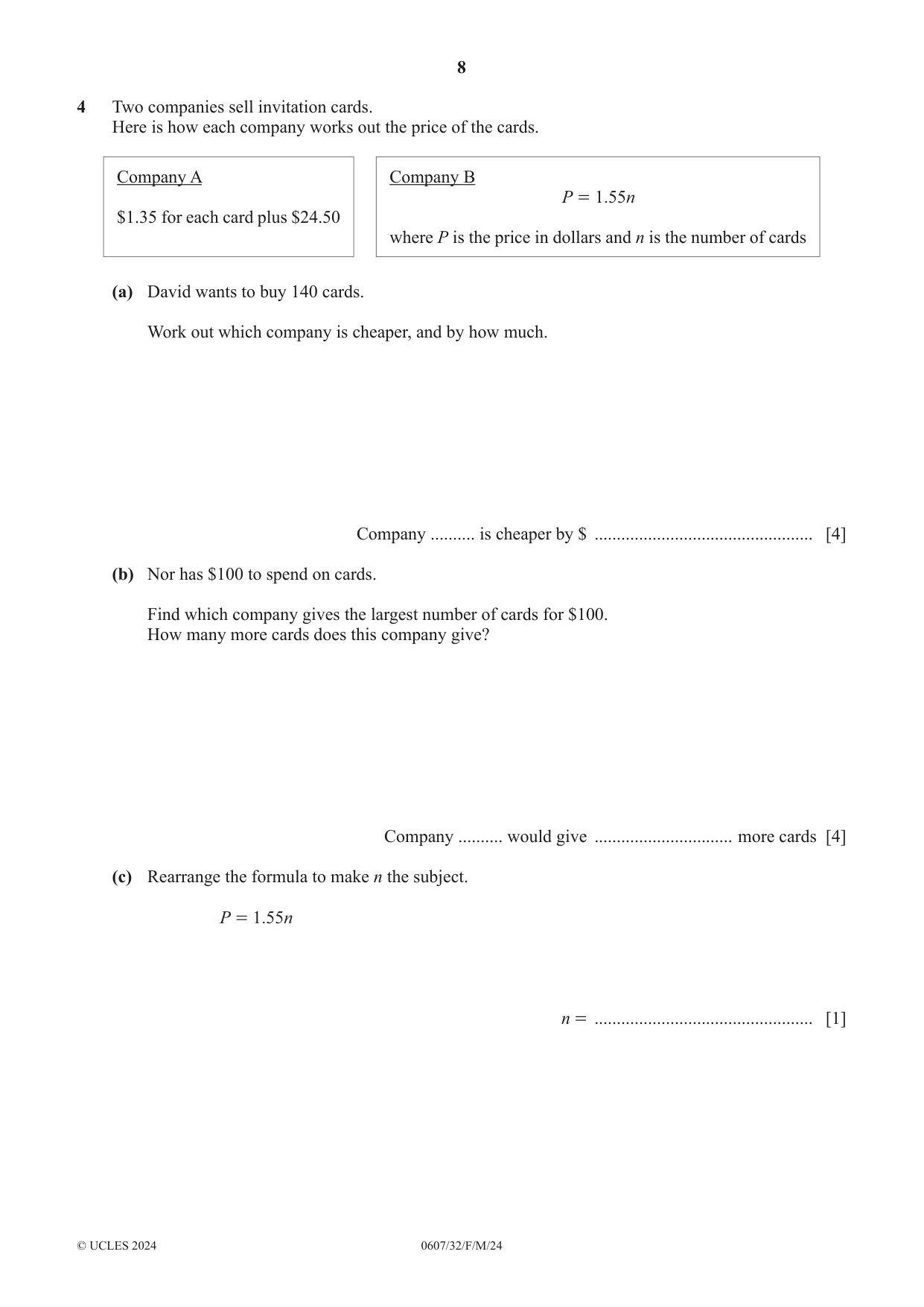 Cambridge IGCSE Mathematics - International 0607 2024 Feb/March Paper 3 · Variant 2 question paper, page 8 of 20