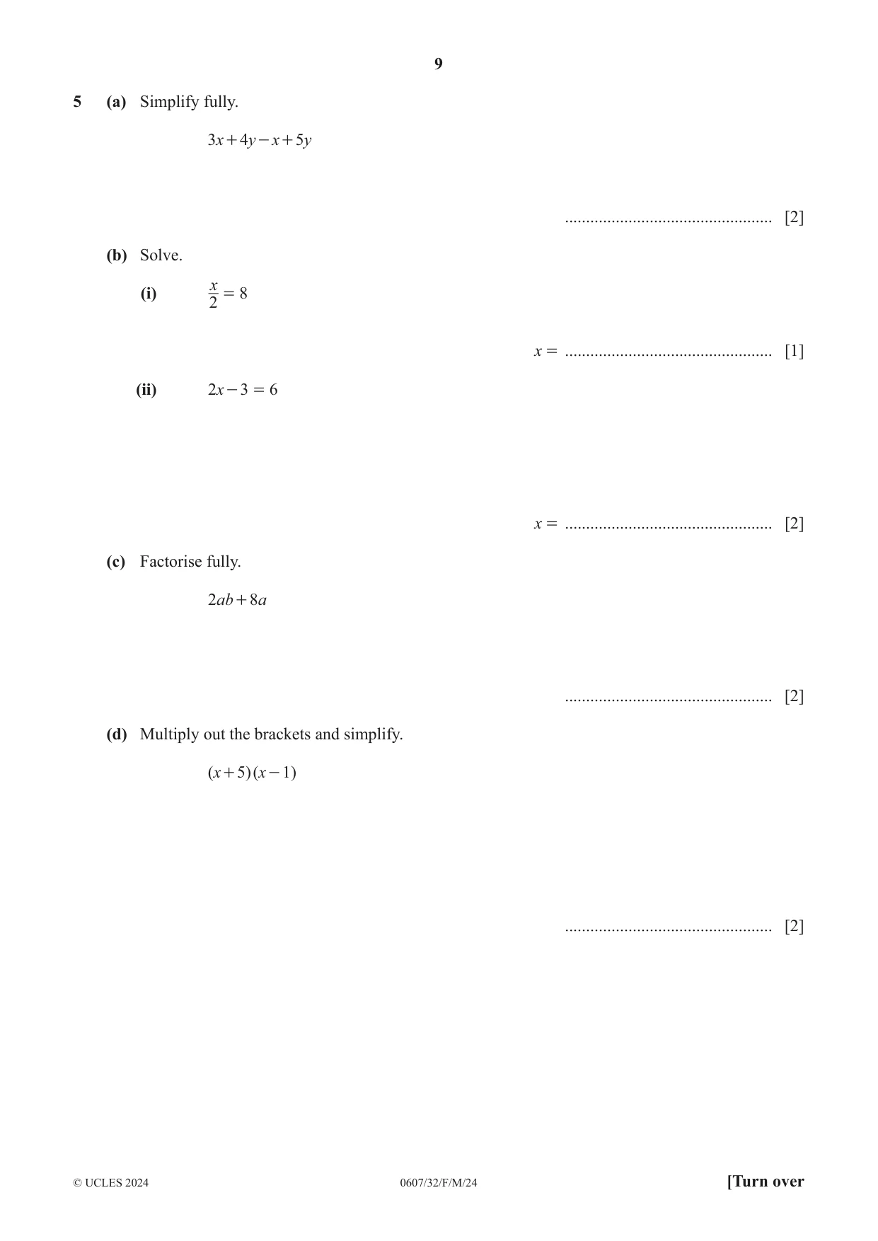 Cambridge IGCSE Mathematics - International 0607 2024 Feb/March Paper 3 · Variant 2 question paper, page 9 of 20