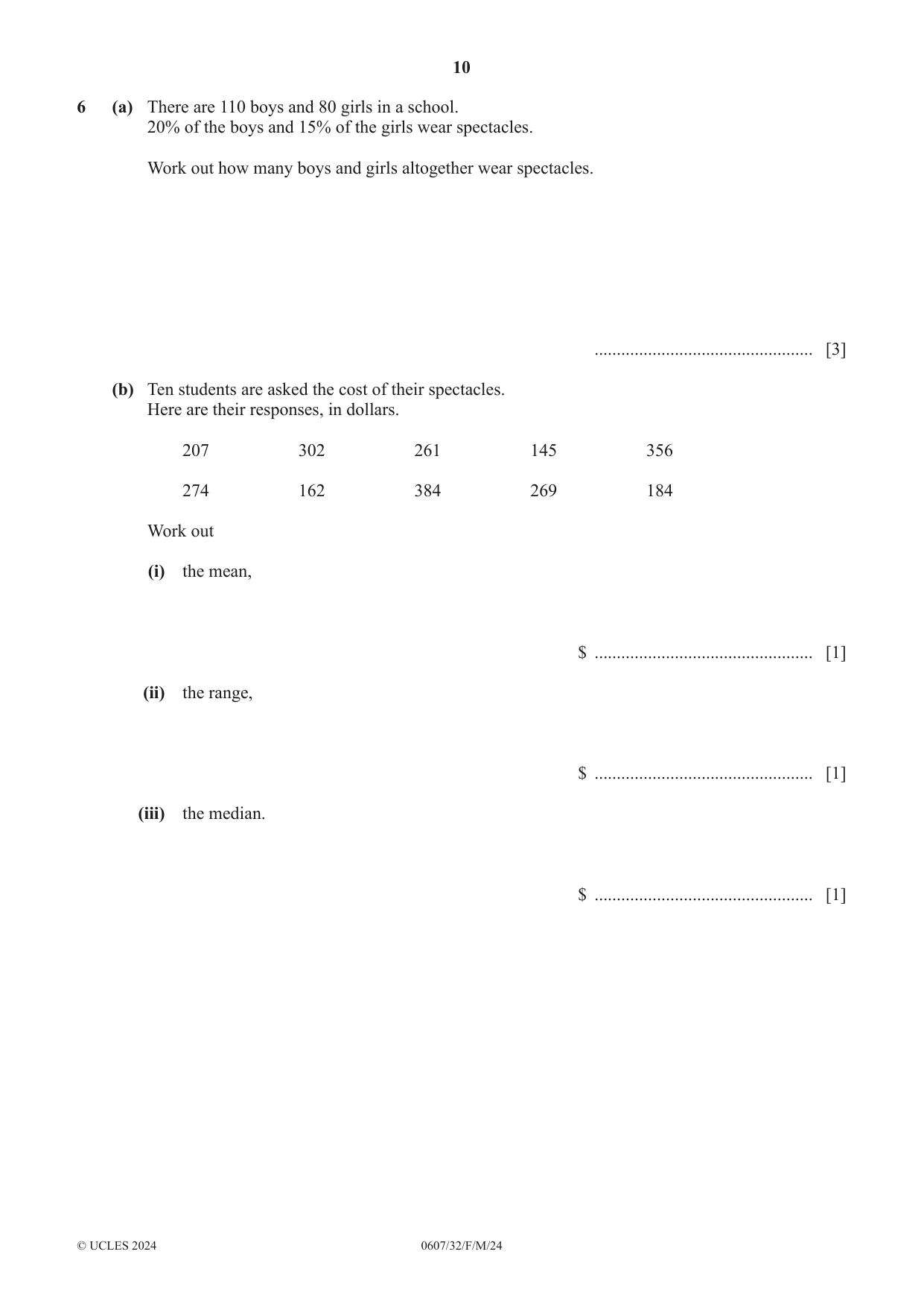 Cambridge IGCSE Mathematics - International 0607 2024 Feb/March Paper 3 · Variant 2 question paper, page 10 of 20