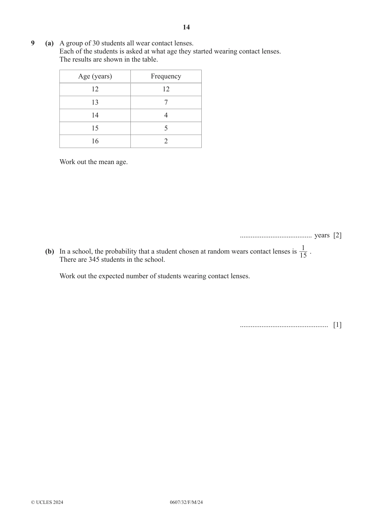 Cambridge IGCSE Mathematics - International 0607 2024 Feb/March Paper 3 · Variant 2 question paper, page 14 of 20