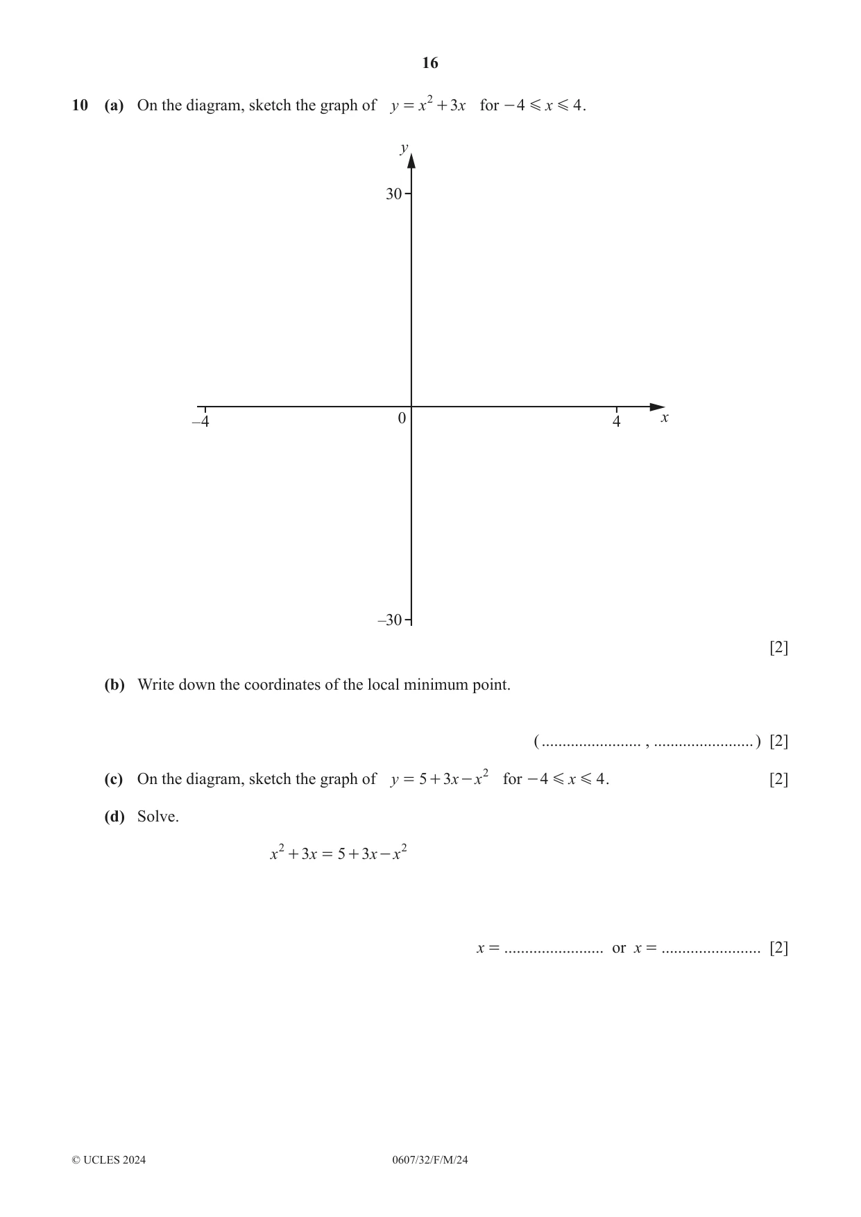 Cambridge IGCSE Mathematics - International 0607 2024 Feb/March Paper 3 · Variant 2 question paper, page 16 of 20