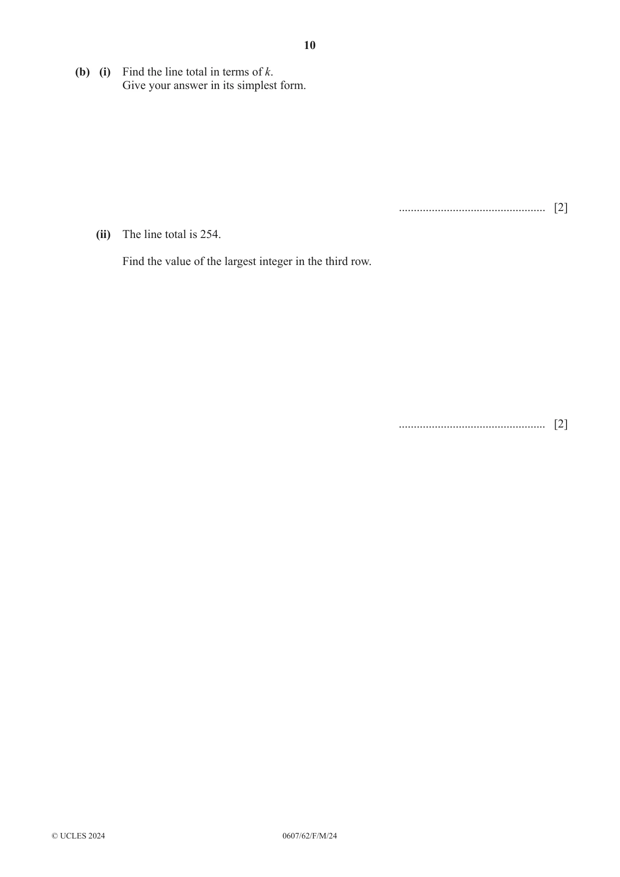 Cambridge IGCSE Mathematics - International 0607 2024 Feb/March Paper 6 · Variant 2 question paper, page 10 of 16