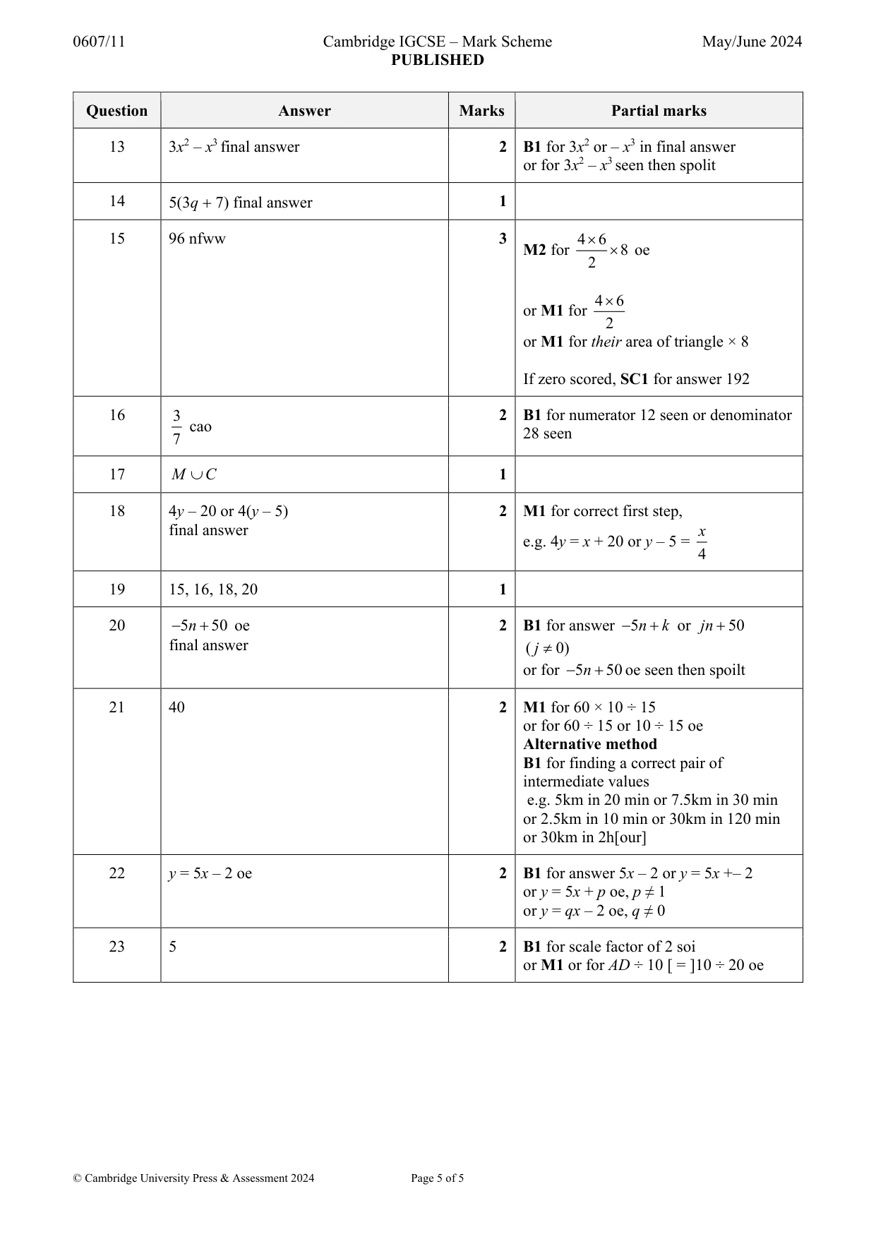 Mark scheme, page 5 of 5