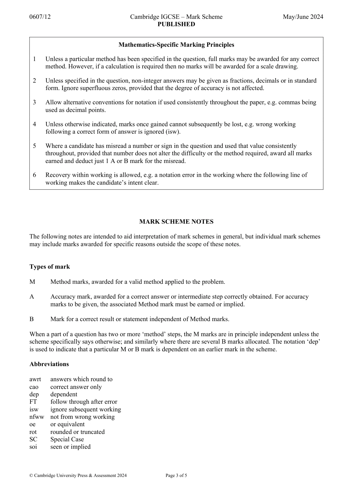 Mark scheme, page 3 of 5
