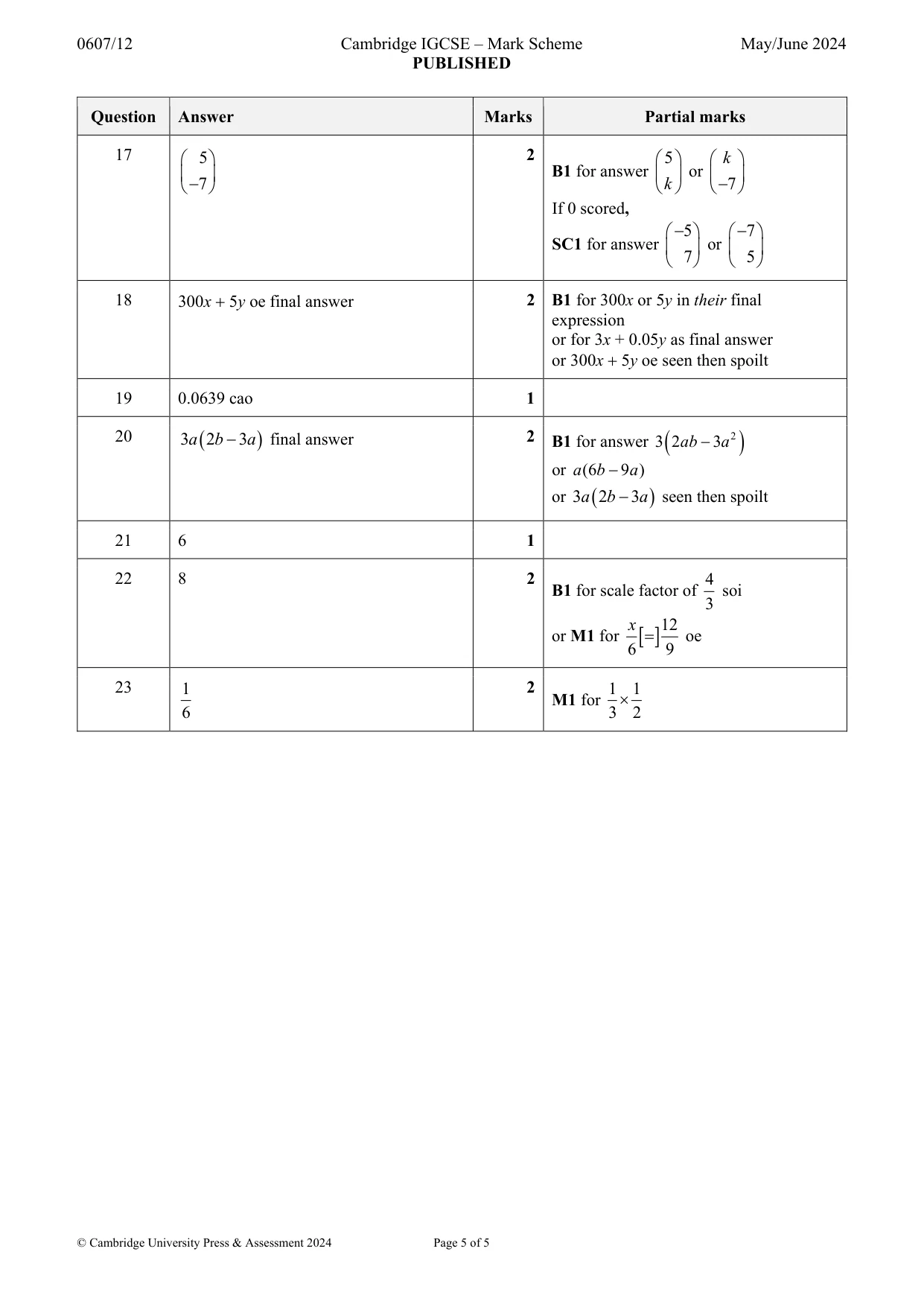 Mark scheme, page 5 of 5