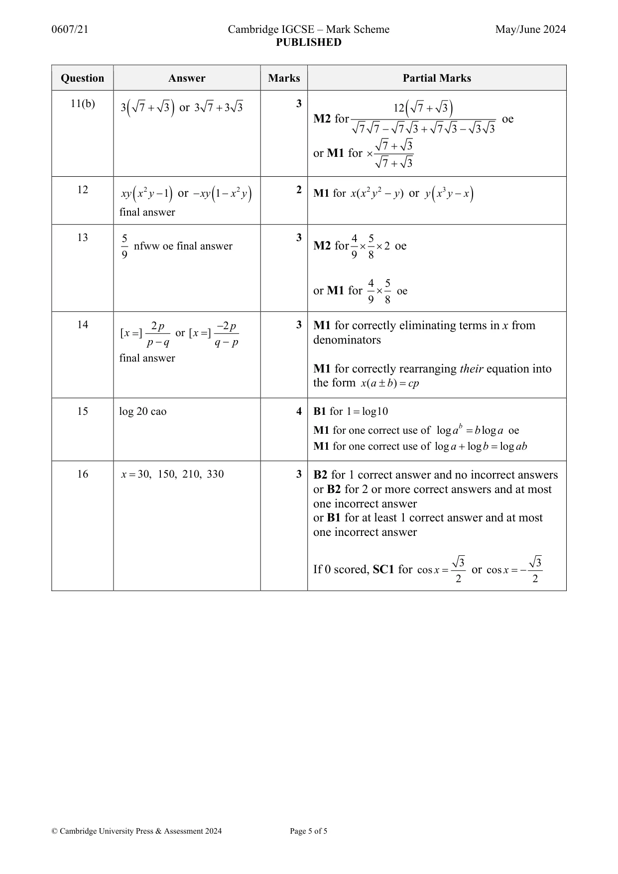 Mark scheme, page 5 of 5