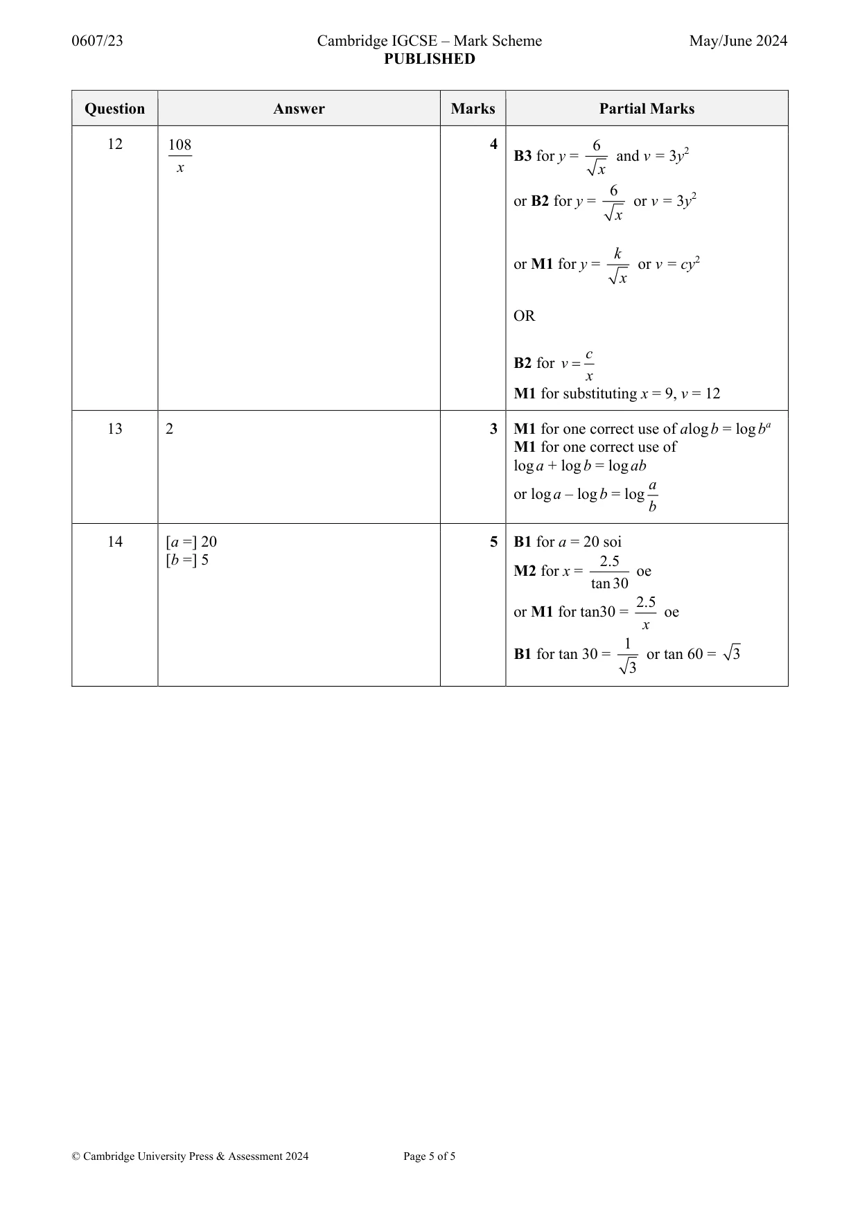Mark scheme, page 5 of 5