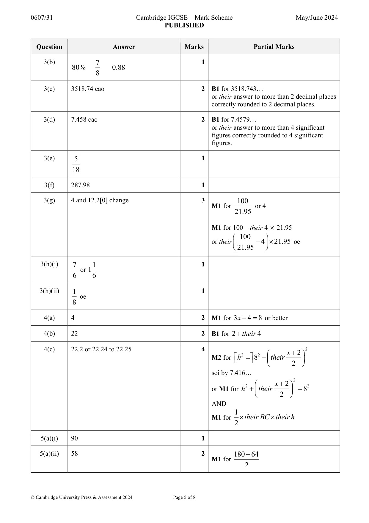 Mark scheme, page 5 of 8