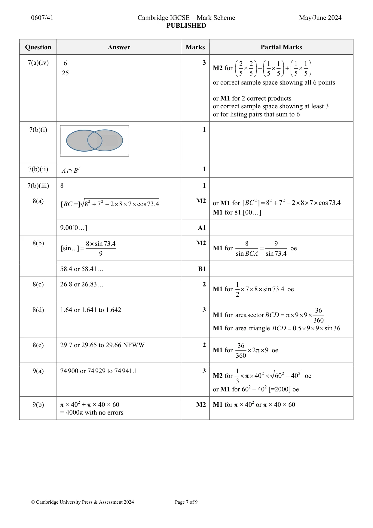 Mark scheme, page 7 of 9