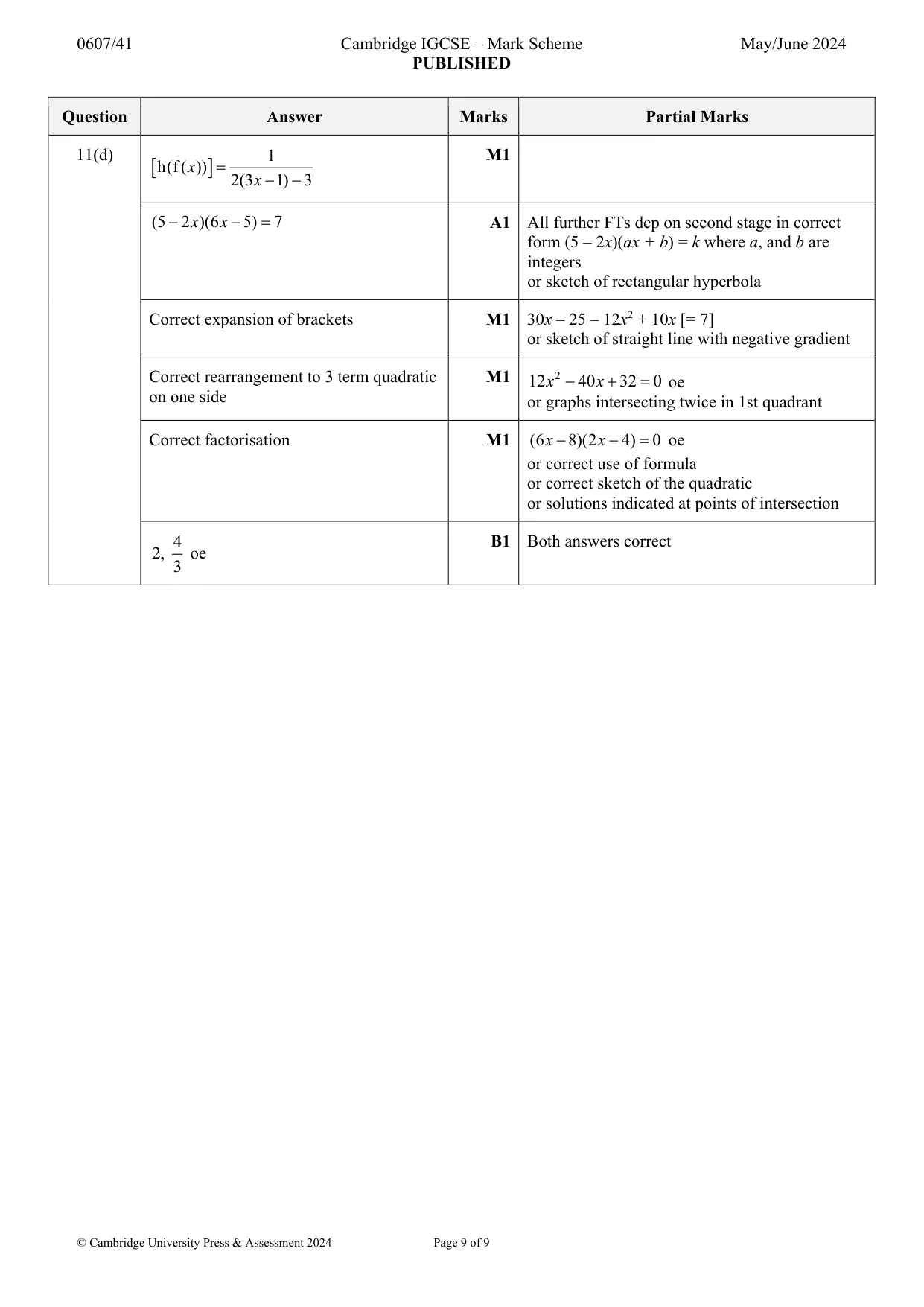 Mark scheme, page 9 of 9