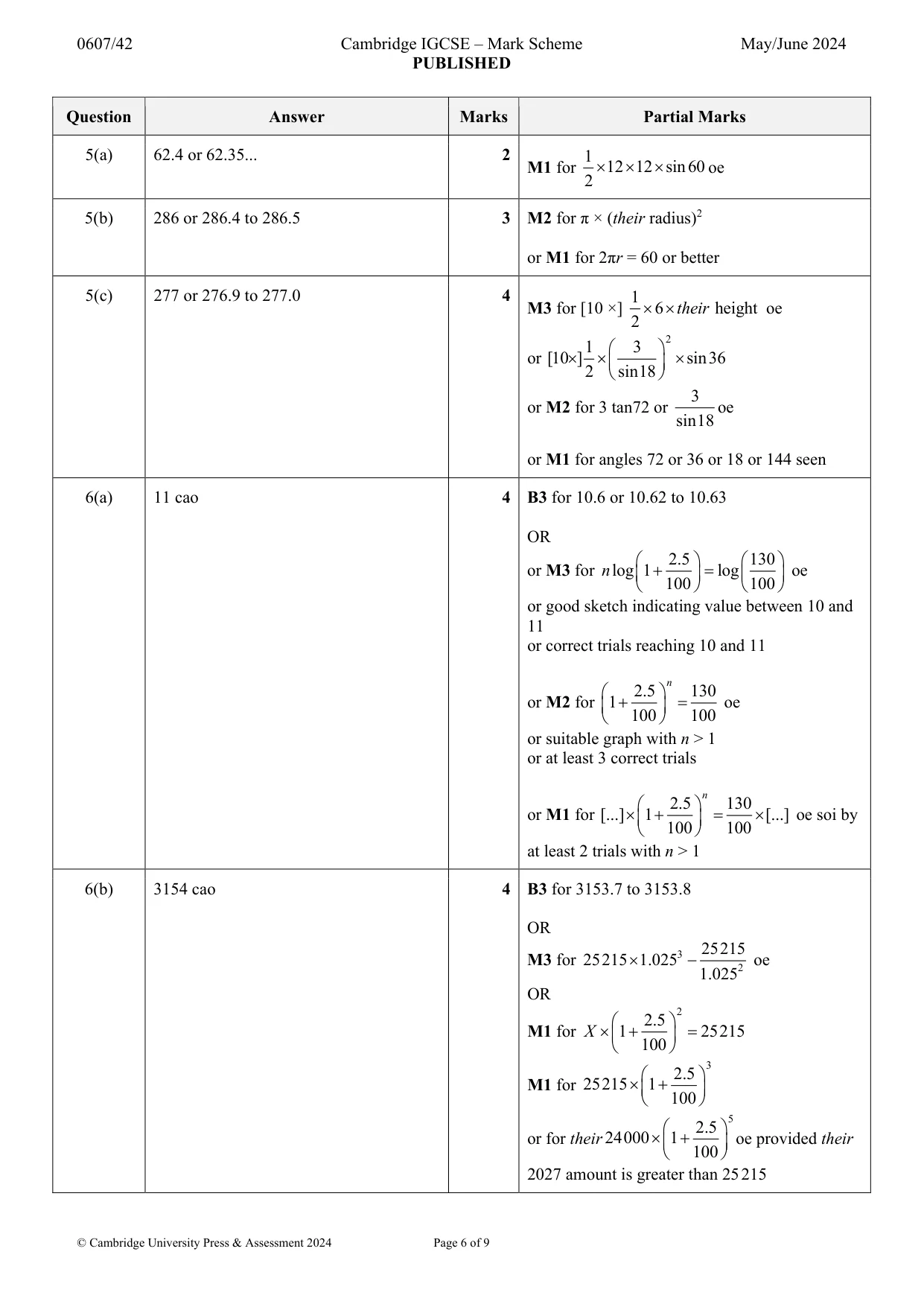 Mark scheme, page 6 of 9
