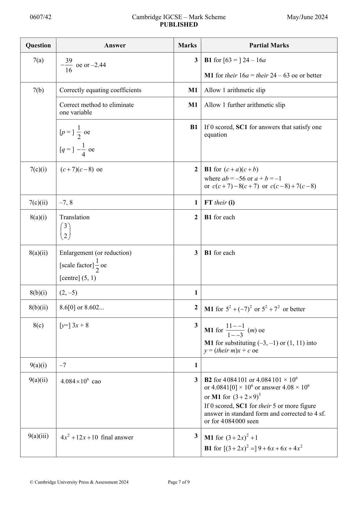 Mark scheme, page 7 of 9