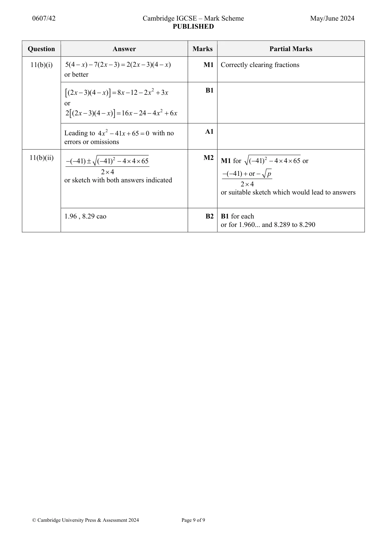 Mark scheme, page 9 of 9