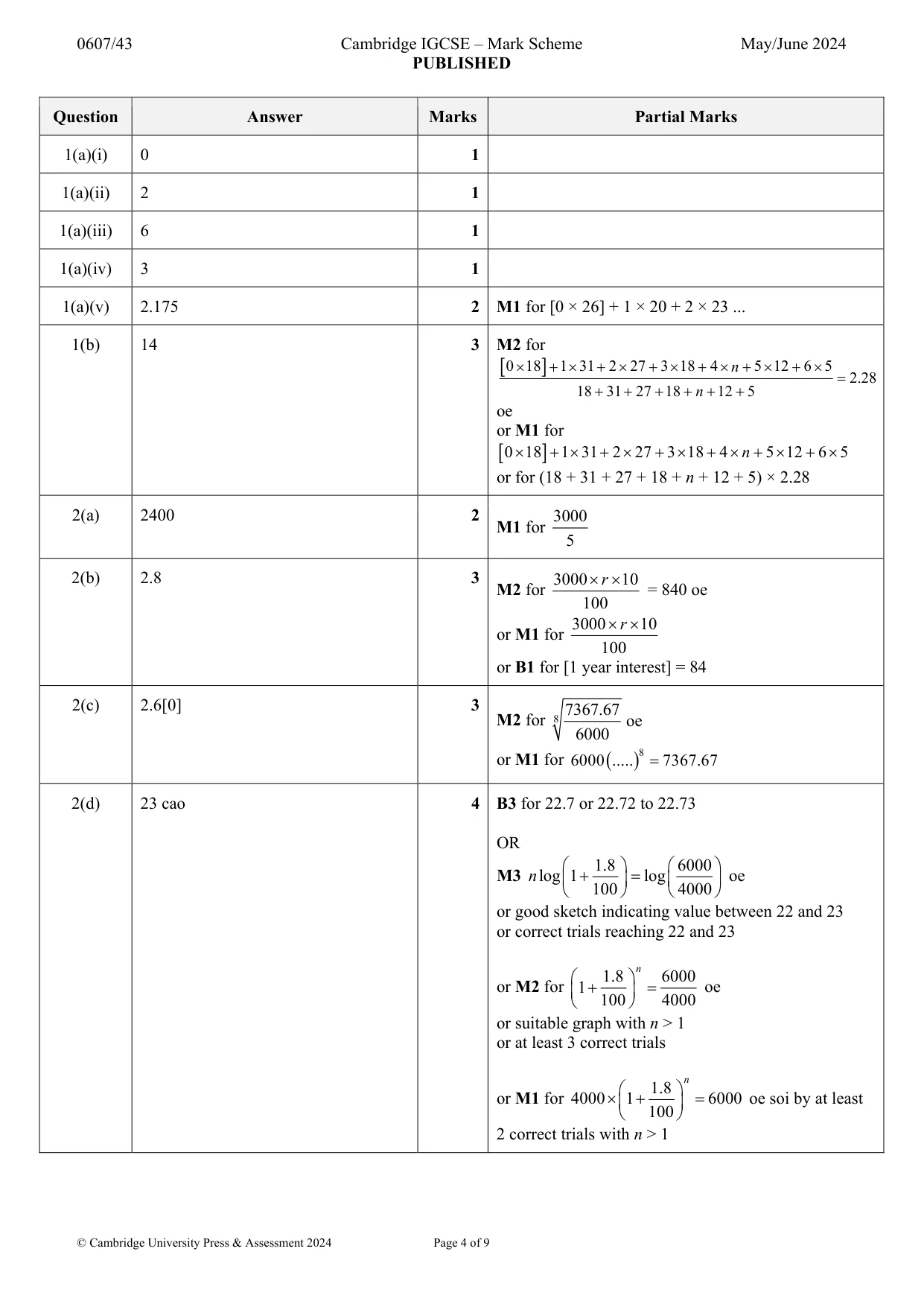 Mark scheme, page 4 of 9