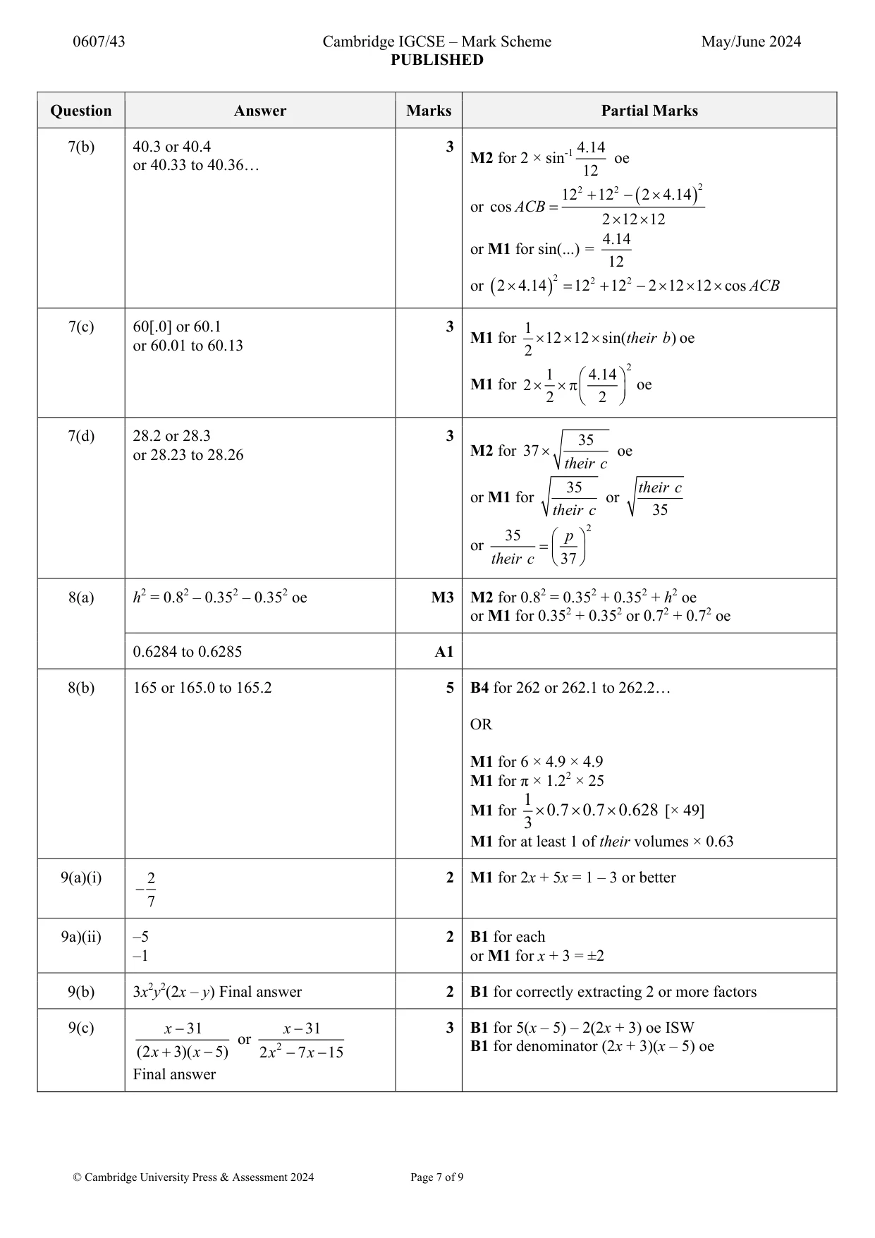 Mark scheme, page 7 of 9