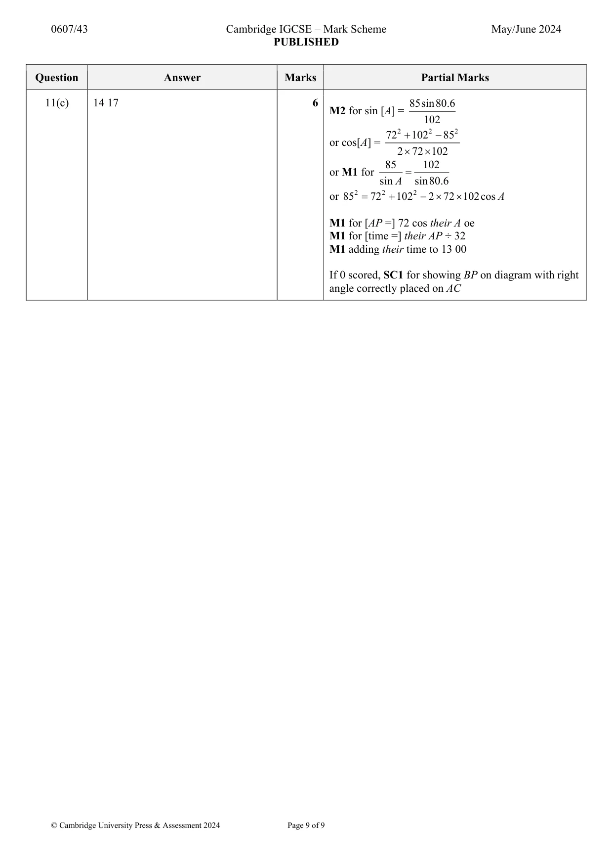 Mark scheme, page 9 of 9