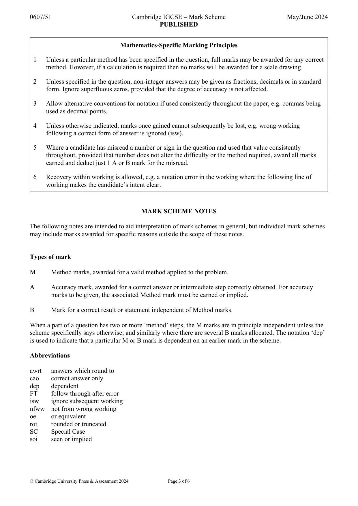 Mark scheme, page 3 of 6