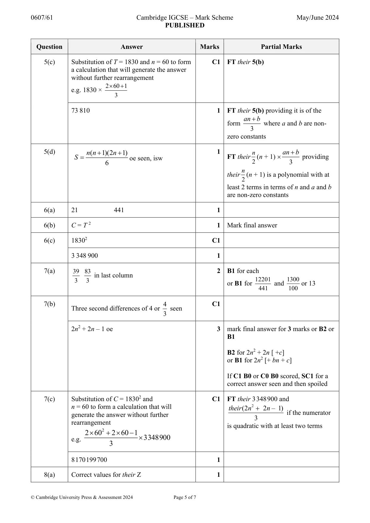 Mark scheme, page 5 of 7