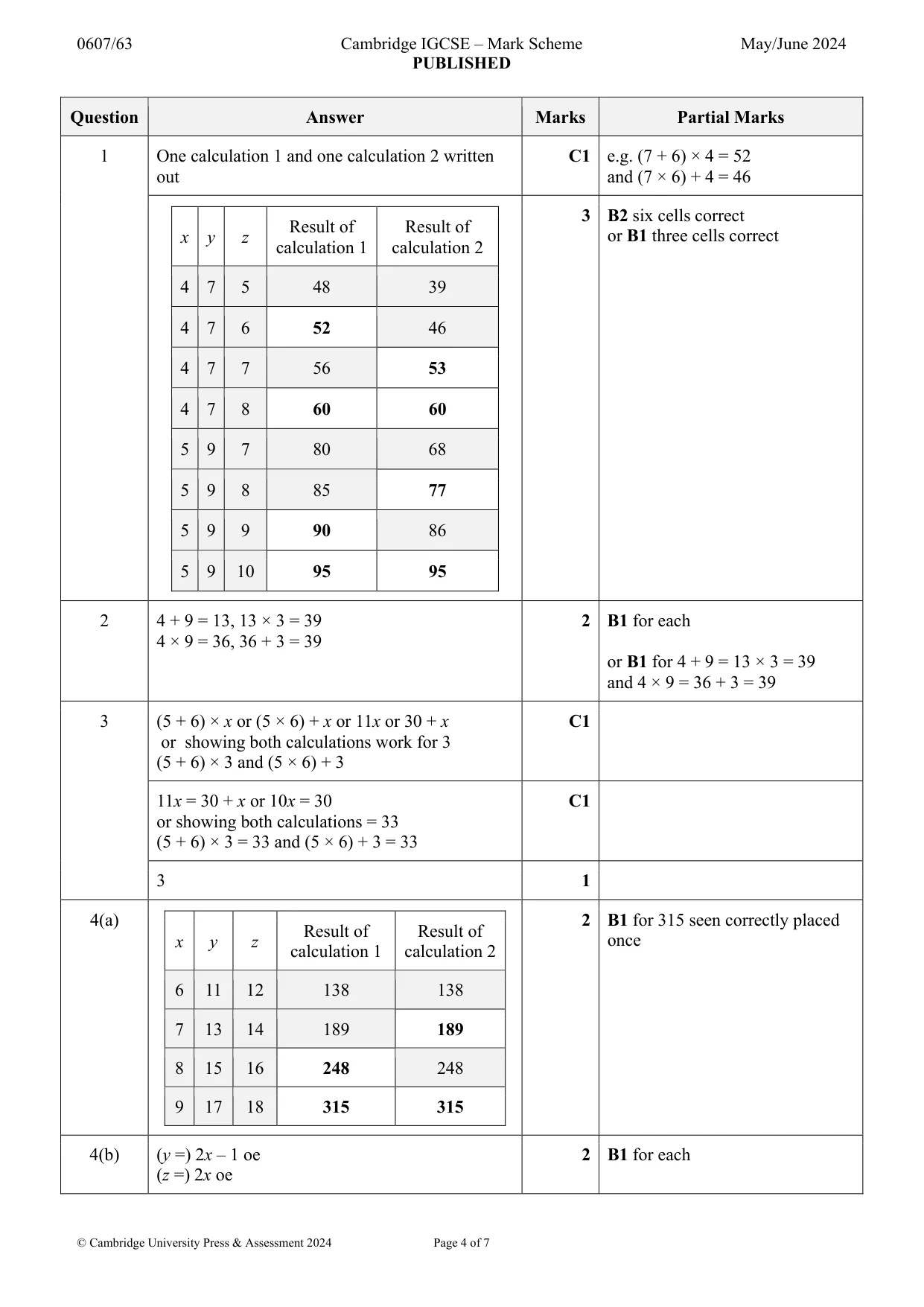 Mark scheme, page 4 of 7