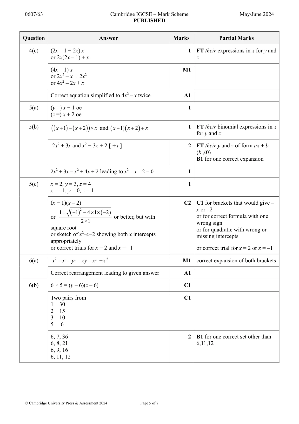 Mark scheme, page 5 of 7