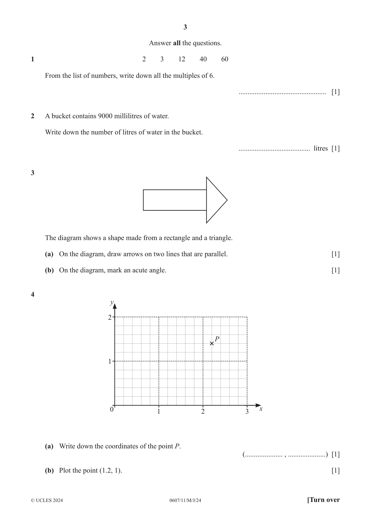 Cambridge IGCSE Mathematics - International 0607 2024 May/June Paper 1 · Variant 1 question paper, page 3 of 8