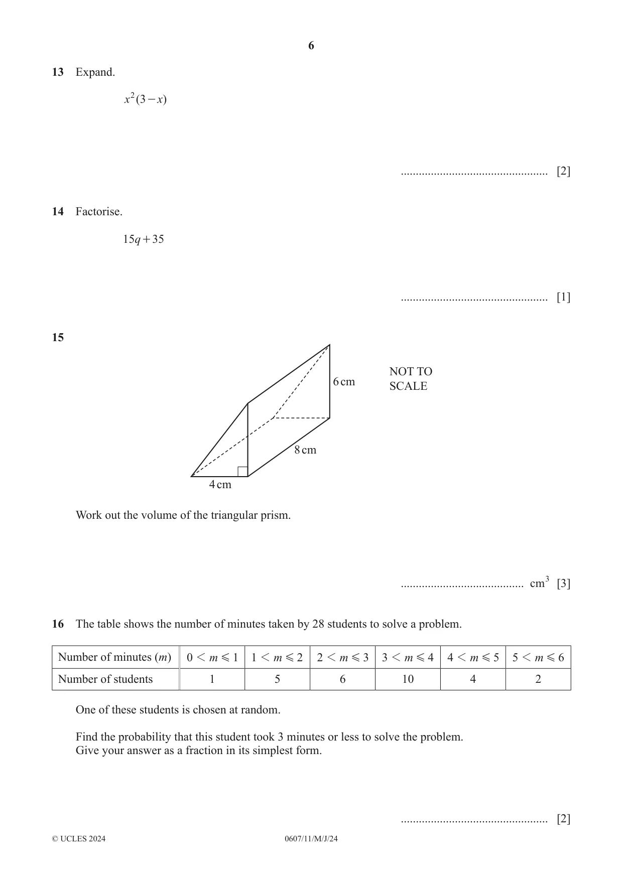Cambridge IGCSE Mathematics - International 0607 2024 May/June Paper 1 · Variant 1 question paper, page 6 of 8